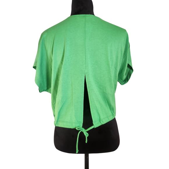 DOUBLE ZERO Green Open Back Short Sleeve Top, Size Large - Picture 3 of 9